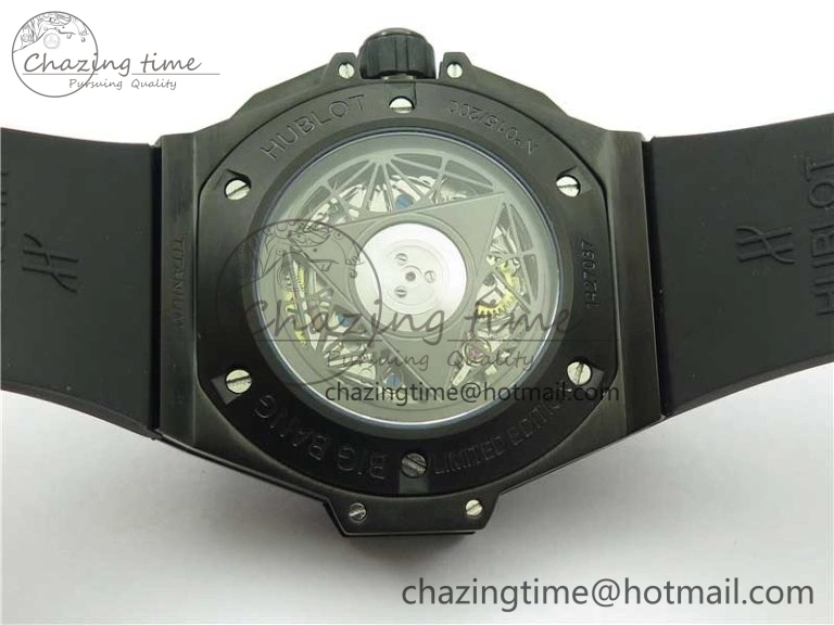 Contemporary Big Bang Sang Bleu chrono DLC B50 Black Skeletonal Dial On Rubber Strap Asian 6795