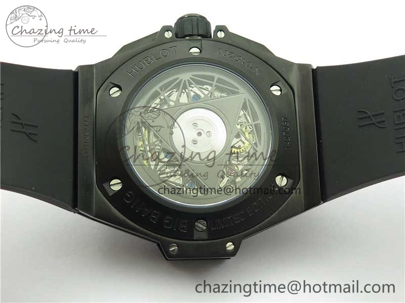 Contemporary Big Bang Sang Bleu chrono DLC B50 Black Skeletonal Dial On Rubber Strap Asian 6795
