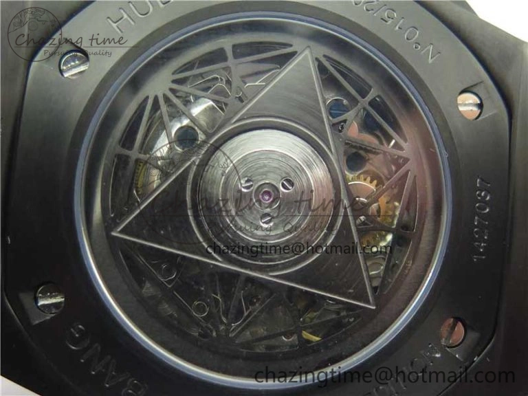 Contemporary Big Bang Sang Bleu chrono DLC B50 Black Skeletonal Dial On Rubber Strap Asian 6795
