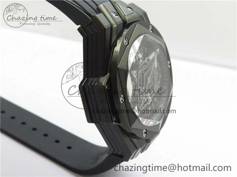 Contemporary Big Bang Sang Bleu chrono DLC B50 Black Skeletonal Dial On Rubber Strap Asian 6795