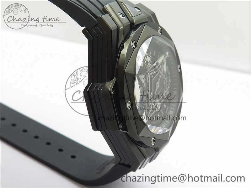 Contemporary Big Bang Sang Bleu chrono DLC B50 Black Skeletonal Dial On Rubber Strap Asian 6795
