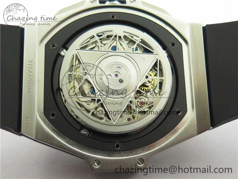 Effortless Big Bang Sang Bleu chrono SS B50 Black Skeletonal Dial On Rubber Strap Asian 6798