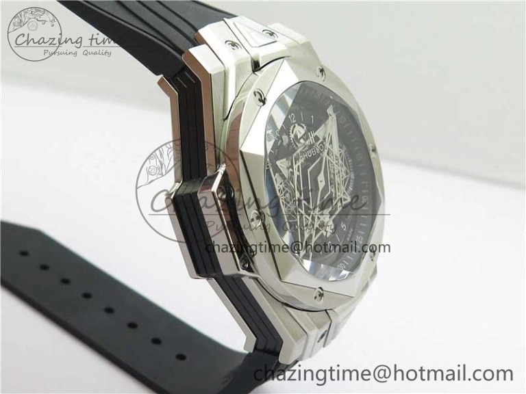 Effortless Big Bang Sang Bleu chrono SS B50 Black Skeletonal Dial On Rubber Strap Asian 6798