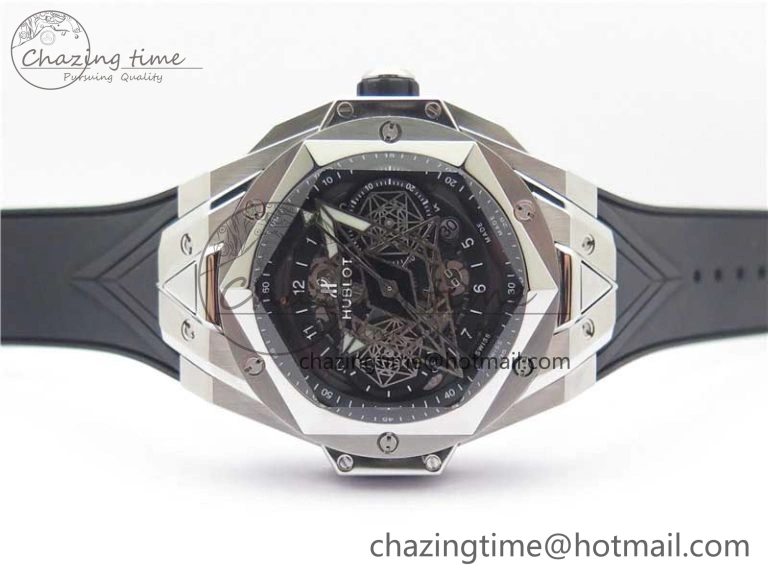 Effortless Big Bang Sang Bleu chrono SS B50 Black Skeletonal Dial On Rubber Strap Asian 6798