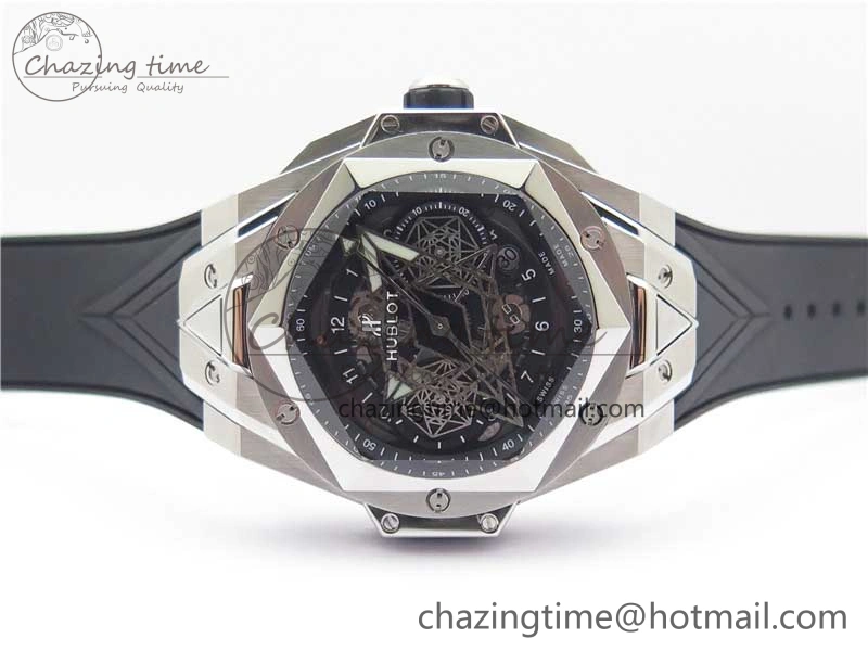 Effortless Big Bang Sang Bleu chrono SS B50 Black Skeletonal Dial On Rubber Strap Asian 6798