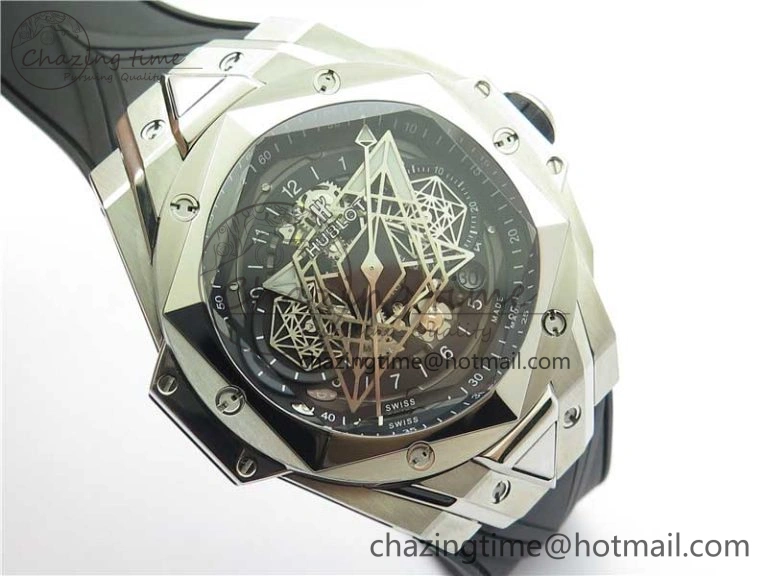 Effortless Big Bang Sang Bleu chrono SS B50 Black Skeletonal Dial On Rubber Strap Asian 6798