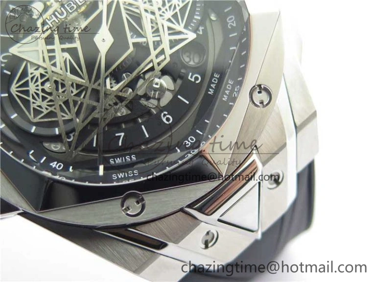 Effortless Big Bang Sang Bleu chrono SS B50 Black Skeletonal Dial On Rubber Strap Asian 6798