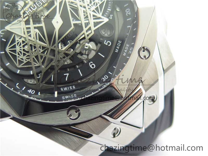 Effortless Big Bang Sang Bleu chrono SS B50 Black Skeletonal Dial On Rubber Strap Asian 6798