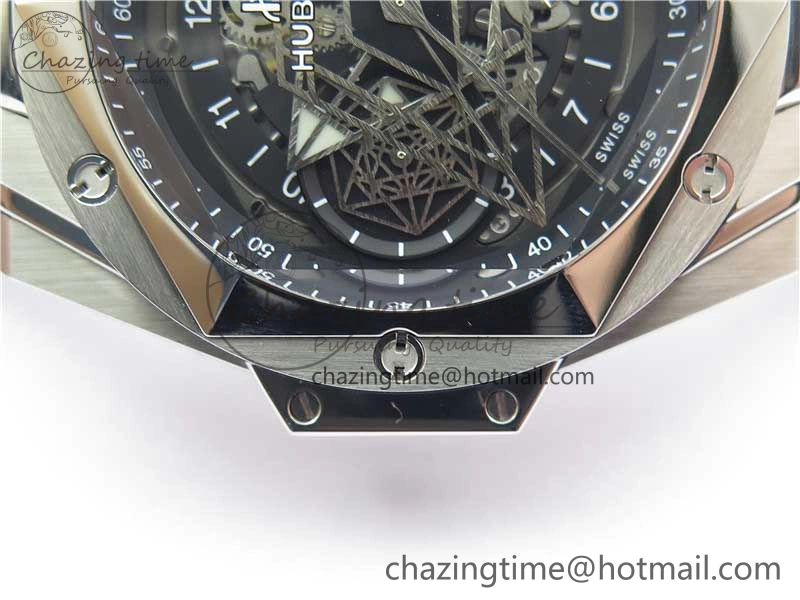 Effortless Big Bang Sang Bleu chrono SS B50 Black Skeletonal Dial On Rubber Strap Asian 6798