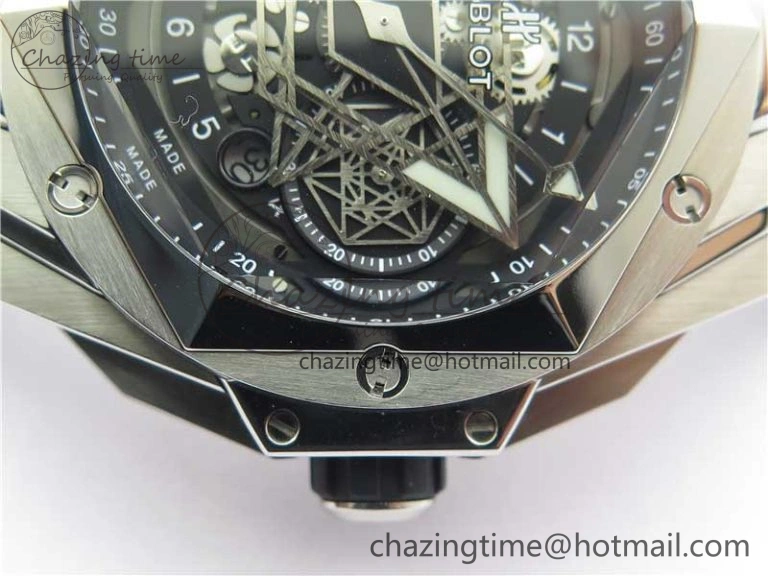 Effortless Big Bang Sang Bleu chrono SS B50 Black Skeletonal Dial On Rubber Strap Asian 6798