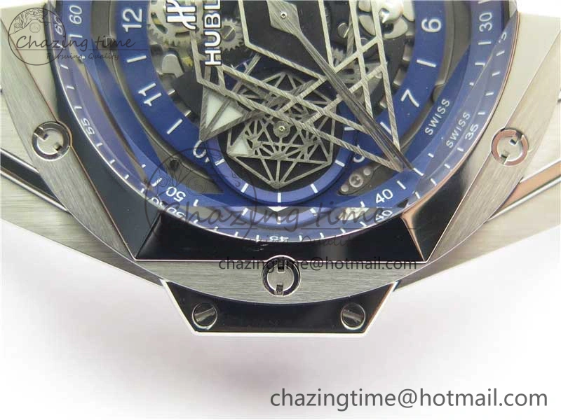 Big Bang Sang Bleu chrono SS B50 Blue Skeletonal Dial On Rubber Strap Asian TechFriendly 6797