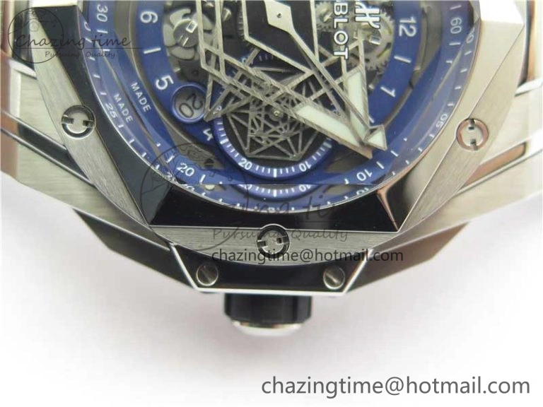 Big Bang Sang Bleu chrono SS B50 Blue Skeletonal Dial On Rubber Strap Asian TechFriendly 6797