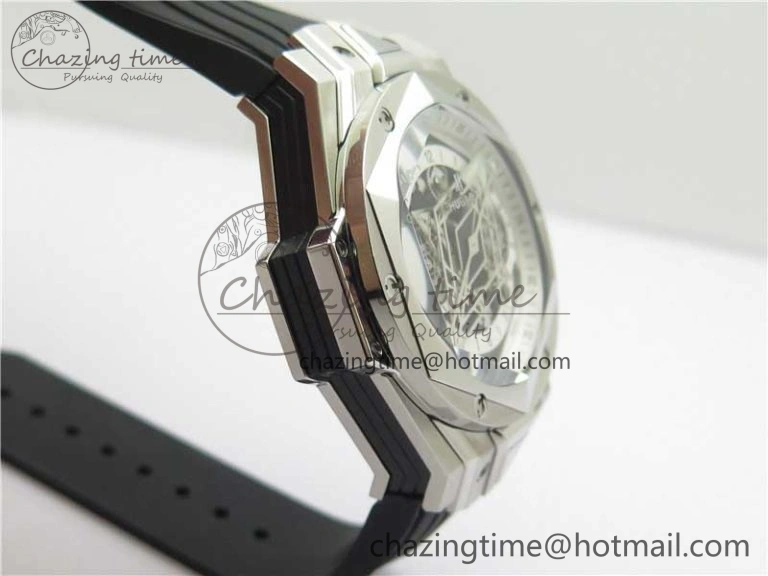Contemporary Big Bang Sang Bleu chrono SS B50 White Skeletonal Dial On Gummy Strap Asian 6799