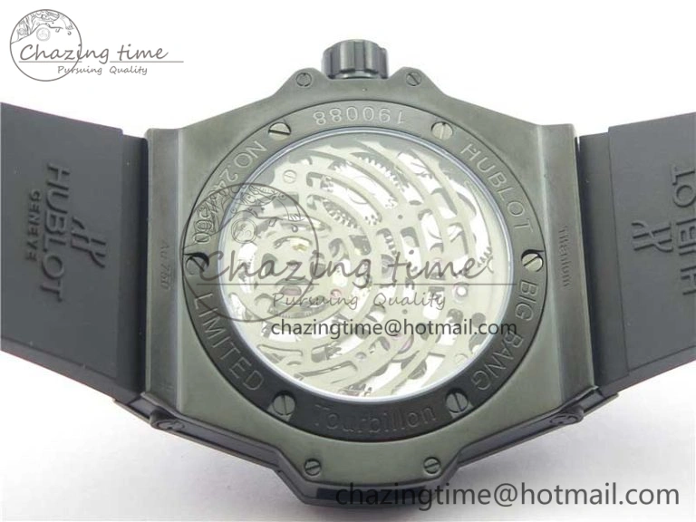 FashionForward Big Bang Tourbillon King 45mm PVD MJF Best Edition Skeleton Dial on Black Rubber Strap 6830