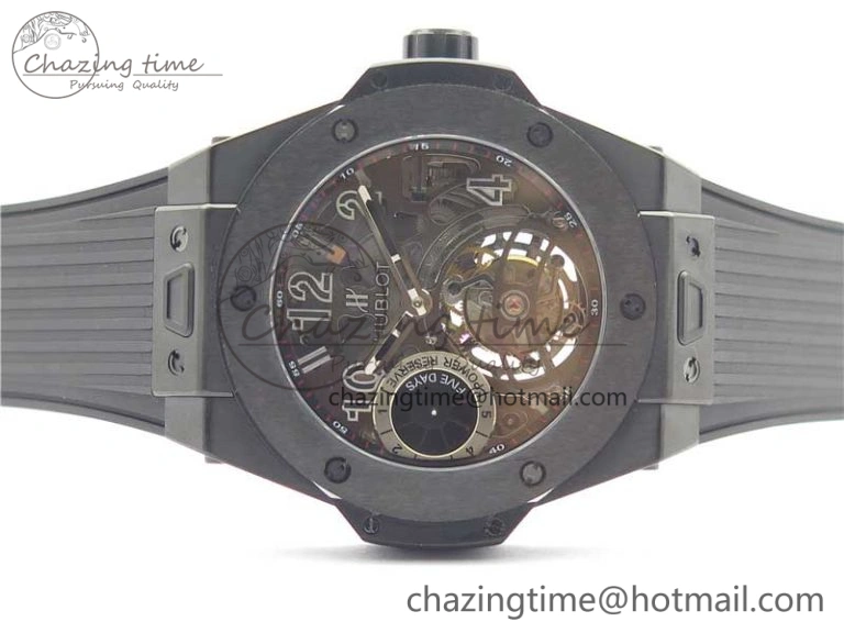 FashionForward Big Bang Tourbillon King 45mm PVD MJF Best Edition Skeleton Dial on Black Rubber Strap 6830