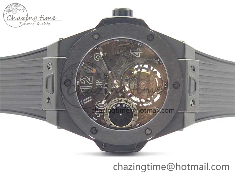 FashionForward Big Bang Tourbillon King 45mm PVD MJF Best Edition Skeleton Dial on Black Rubber Strap 6830