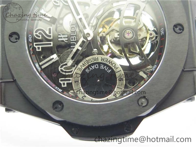 FashionForward Big Bang Tourbillon King 45mm PVD MJF Best Edition Skeleton Dial on Black Rubber Strap 6830