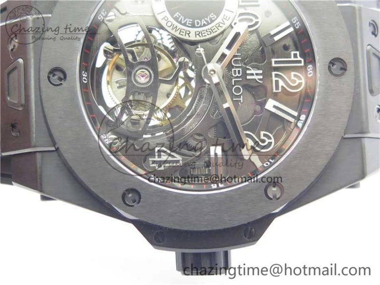 FashionForward Big Bang Tourbillon King 45mm PVD MJF Best Edition Skeleton Dial on Black Rubber Strap 6830