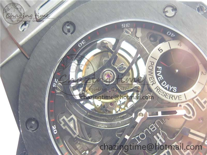 FashionForward Big Bang Tourbillon King 45mm PVD MJF Best Edition Skeleton Dial on Black Rubber Strap 6830