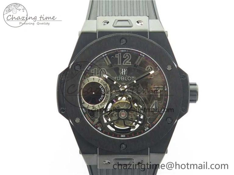 FashionForward Big Bang Tourbillon King 45mm PVD MJF Best Edition Skeleton Dial on Black Rubber Strap 6830