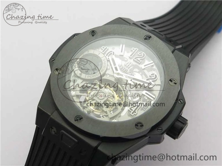 FashionForward Big Bang Tourbillon King 45mm PVD MJF Best Edition Skeleton Dial on Black Rubber Strap 6830