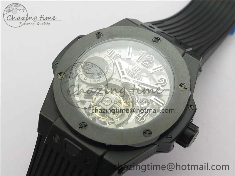 FashionForward Big Bang Tourbillon King 45mm PVD MJF Best Edition Skeleton Dial on Black Rubber Strap 6830