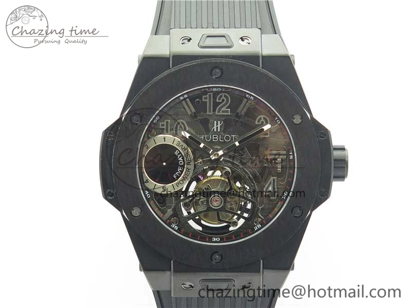 FashionForward Big Bang Tourbillon King 45mm PVD MJF Best Edition Skeleton Dial on Black Rubber Strap 6830