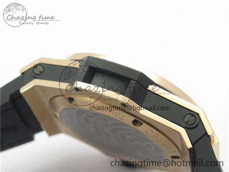 Breathable Big Bang Tourbillon King 45mm RG MJF Best Edition Skeleton Dial on Black Gummy Strap 6831