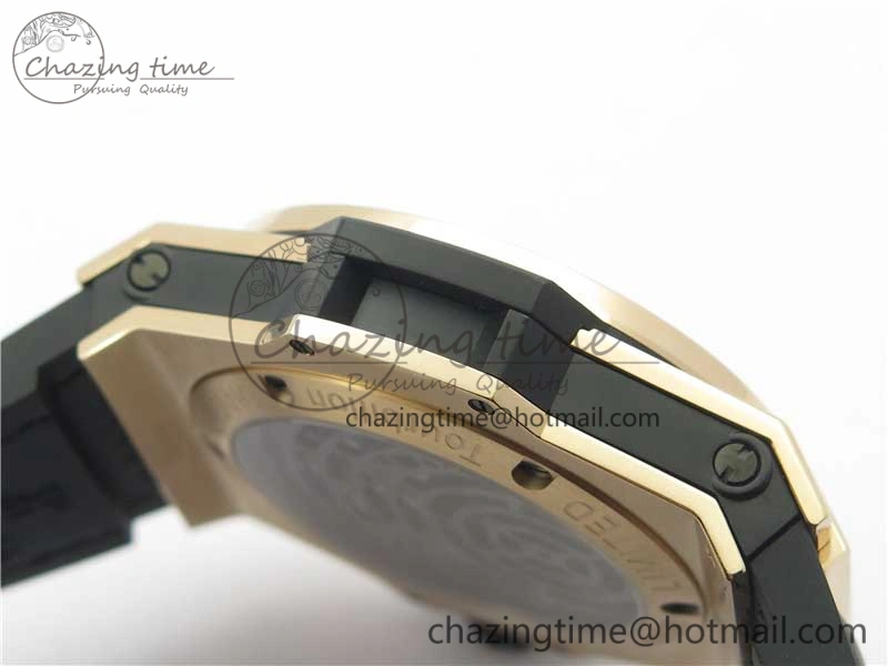 Breathable Big Bang Tourbillon King 45mm RG MJF Best Edition Skeleton Dial on Black Gummy Strap 6831