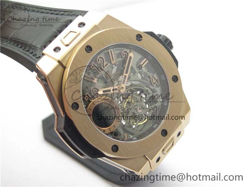 Breathable Big Bang Tourbillon King 45mm RG MJF Best Edition Skeleton Dial on Black Gummy Strap 6831