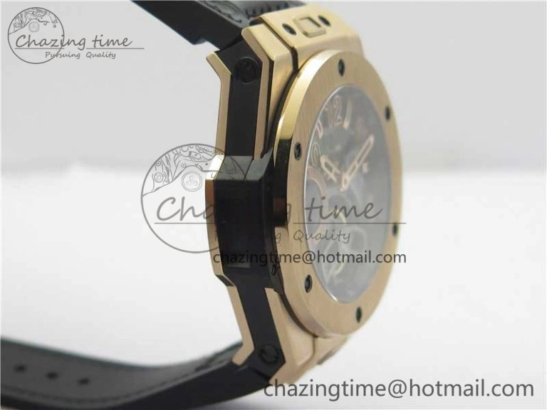 Breathable Big Bang Tourbillon King 45mm RG MJF Best Edition Skeleton Dial on Black Gummy Strap 6831