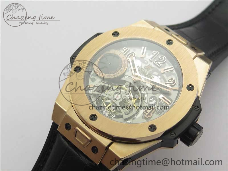 Breathable Big Bang Tourbillon King 45mm RG MJF Best Edition Skeleton Dial on Black Gummy Strap 6831