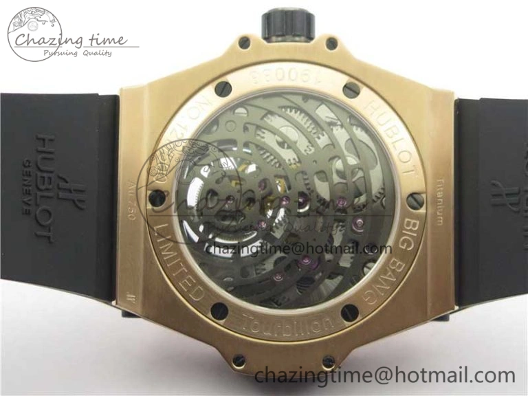 Big Bang Tourbillon King 45mm RG MJF Best Edition Skeleton Dial on Black Rubber Strap Trendy 6834