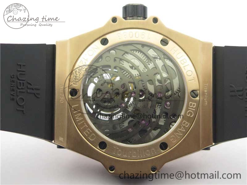 Big Bang Tourbillon King 45mm RG MJF Best Edition Skeleton Dial on Black Rubber Strap Trendy 6834