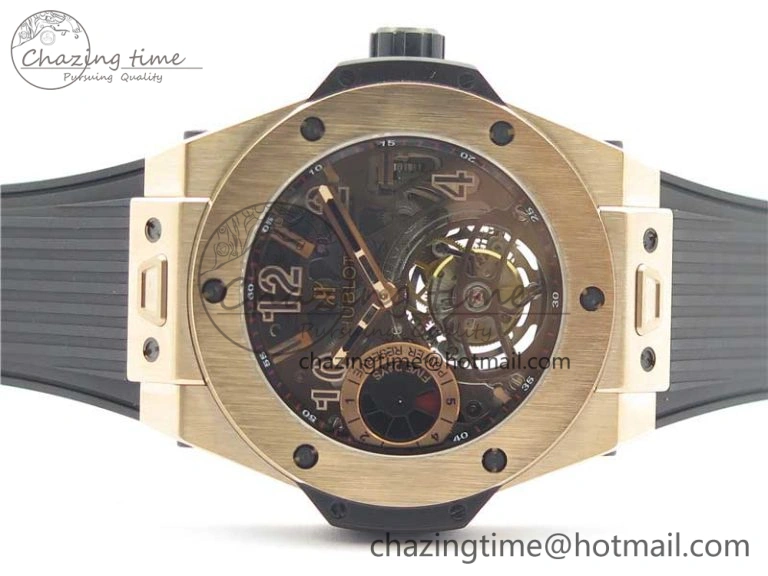 Big Bang Tourbillon King 45mm RG MJF Best Edition Skeleton Dial on Black Rubber Strap Trendy 6834