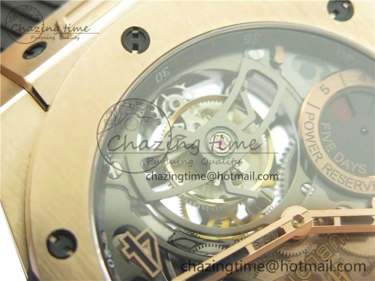 Big Bang Tourbillon King 45mm RG MJF Best Edition Skeleton Dial on Black Rubber Strap Trendy 6834