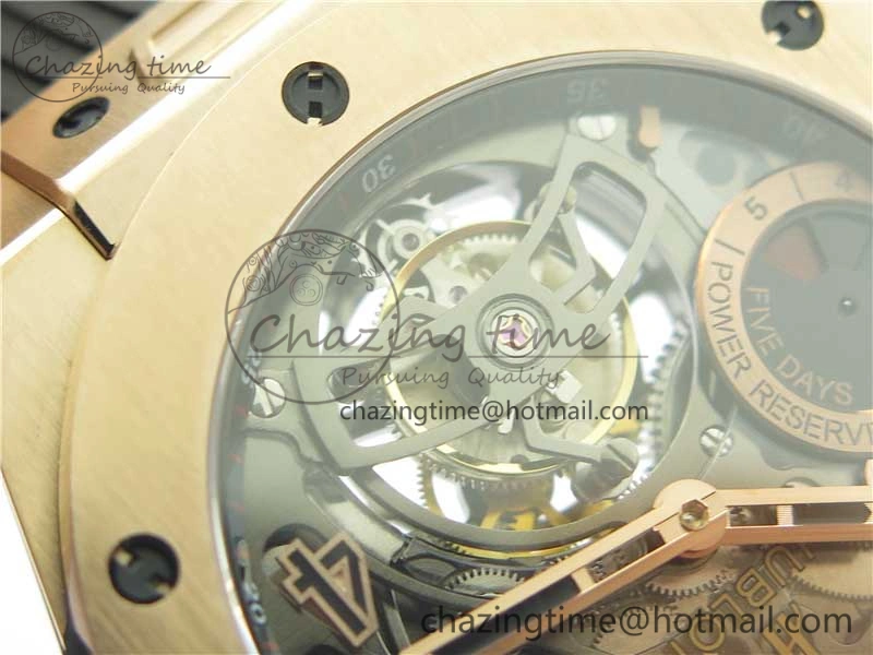 Big Bang Tourbillon King 45mm RG MJF Best Edition Skeleton Dial on Black Rubber Strap Trendy 6834