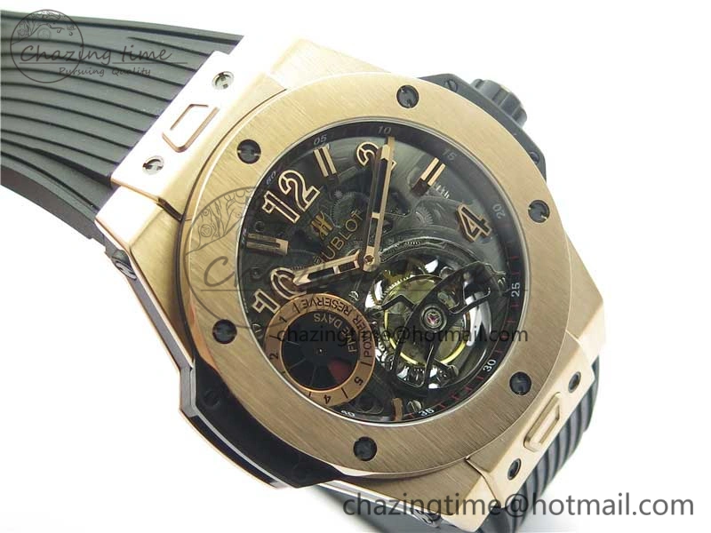 Big Bang Tourbillon King 45mm RG MJF Best Edition Skeleton Dial on Black Rubber Strap Trendy 6834