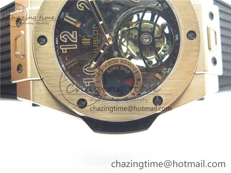 Big Bang Tourbillon King 45mm RG MJF Best Edition Skeleton Dial on Black Rubber Strap Trendy 6834