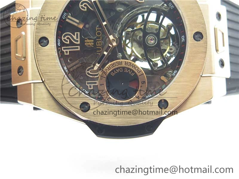 Big Bang Tourbillon King 45mm RG MJF Best Edition Skeleton Dial on Black Rubber Strap Trendy 6834