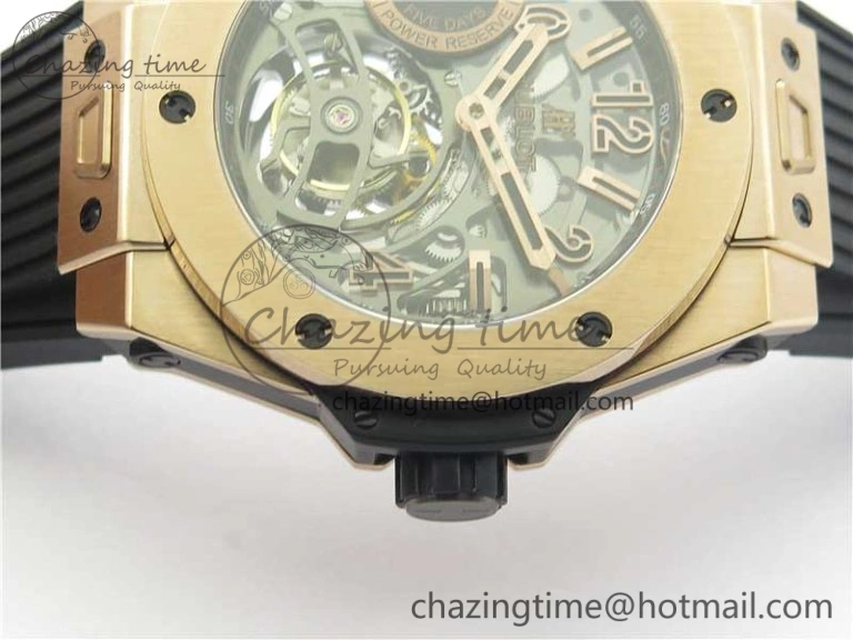 Big Bang Tourbillon King 45mm RG MJF Best Edition Skeleton Dial on Black Rubber Strap Trendy 6834