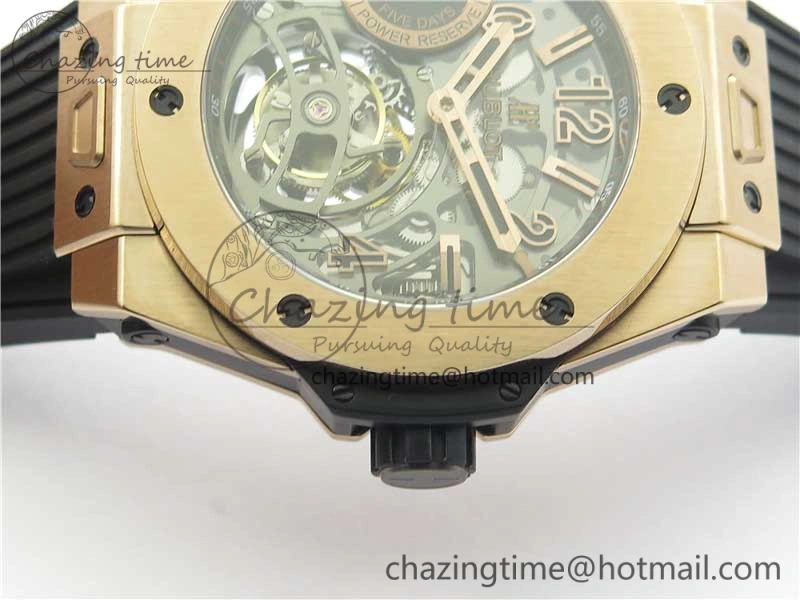 Big Bang Tourbillon King 45mm RG MJF Best Edition Skeleton Dial on Black Rubber Strap Trendy 6834
