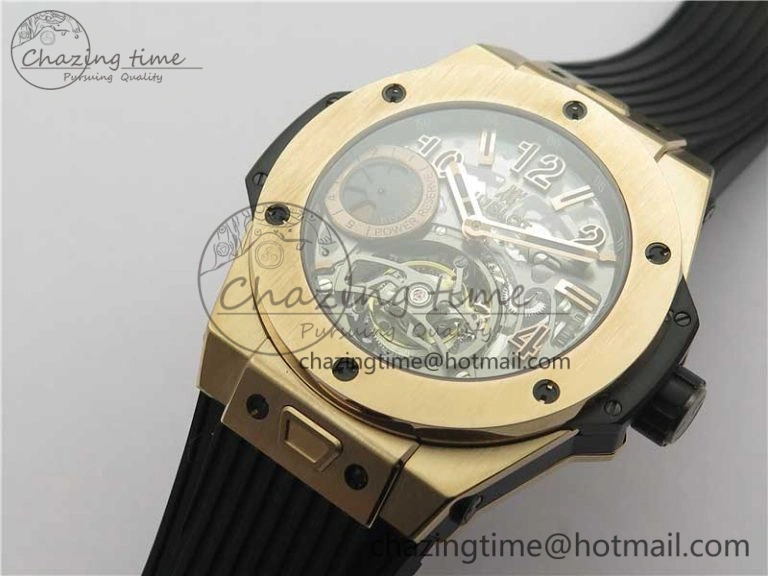 Big Bang Tourbillon King 45mm RG MJF Best Edition Skeleton Dial on Black Rubber Strap Trendy 6834