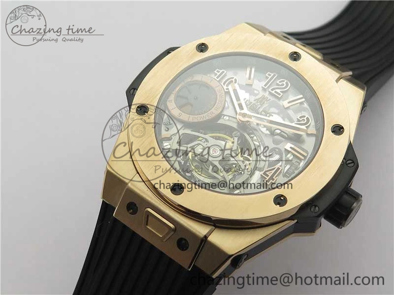 Big Bang Tourbillon King 45mm RG MJF Best Edition Skeleton Dial on Black Rubber Strap Trendy 6834