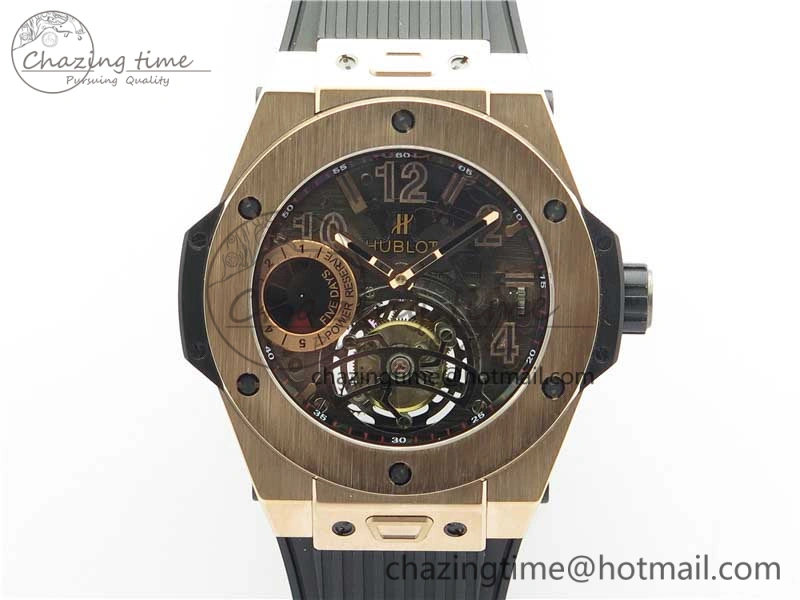 Big Bang Tourbillon King 45mm RG MJF Best Edition Skeleton Dial on Black Rubber Strap Trendy 6834
