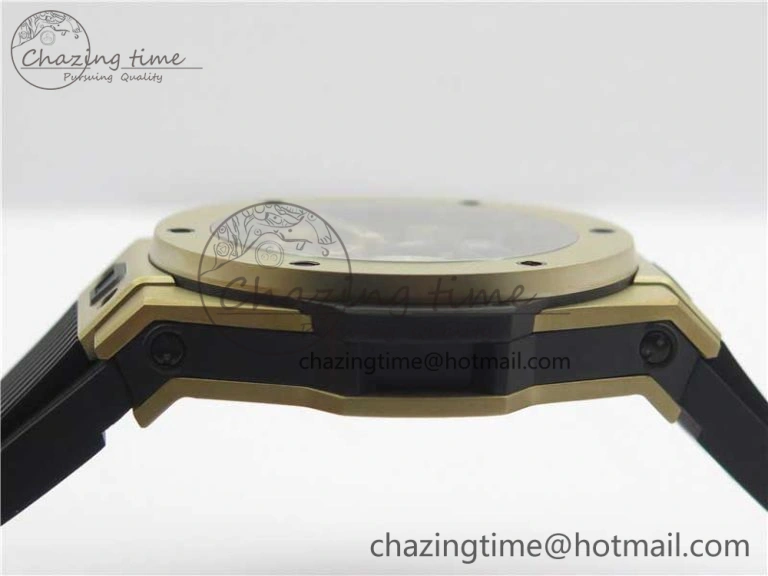Big Bang Tourbillon King 45mm YG MJF Best Edition Skeleton Dial on Black Rubber Strap EyeCatching 6832