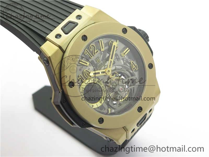 Big Bang Tourbillon King 45mm YG MJF Best Edition Skeleton Dial on Black Rubber Strap EyeCatching 6832