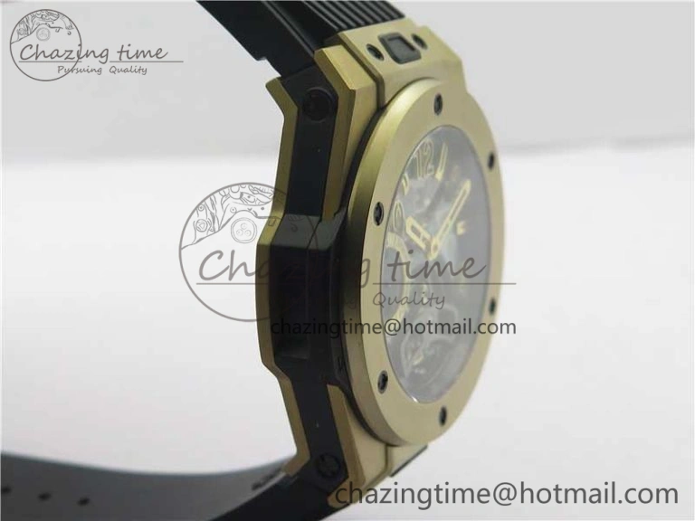 Big Bang Tourbillon King 45mm YG MJF Best Edition Skeleton Dial on Black Rubber Strap EyeCatching 6832