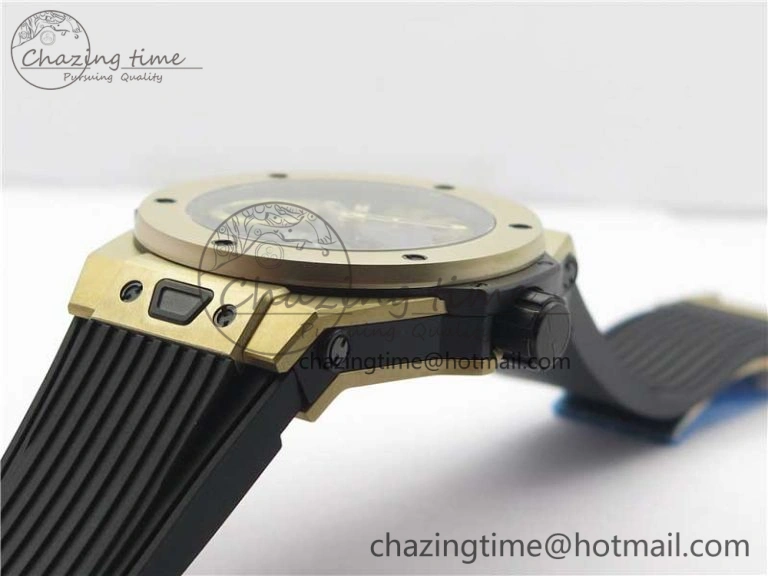 Big Bang Tourbillon King 45mm YG MJF Best Edition Skeleton Dial on Black Rubber Strap EyeCatching 6832