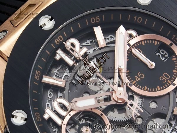 OnTrend Big Bang Unico 42mm RG BBF 1:1 Best Edition Skeleton Dial Black Ceramic Bezel on Black Rubber Strap A1280 V 6728